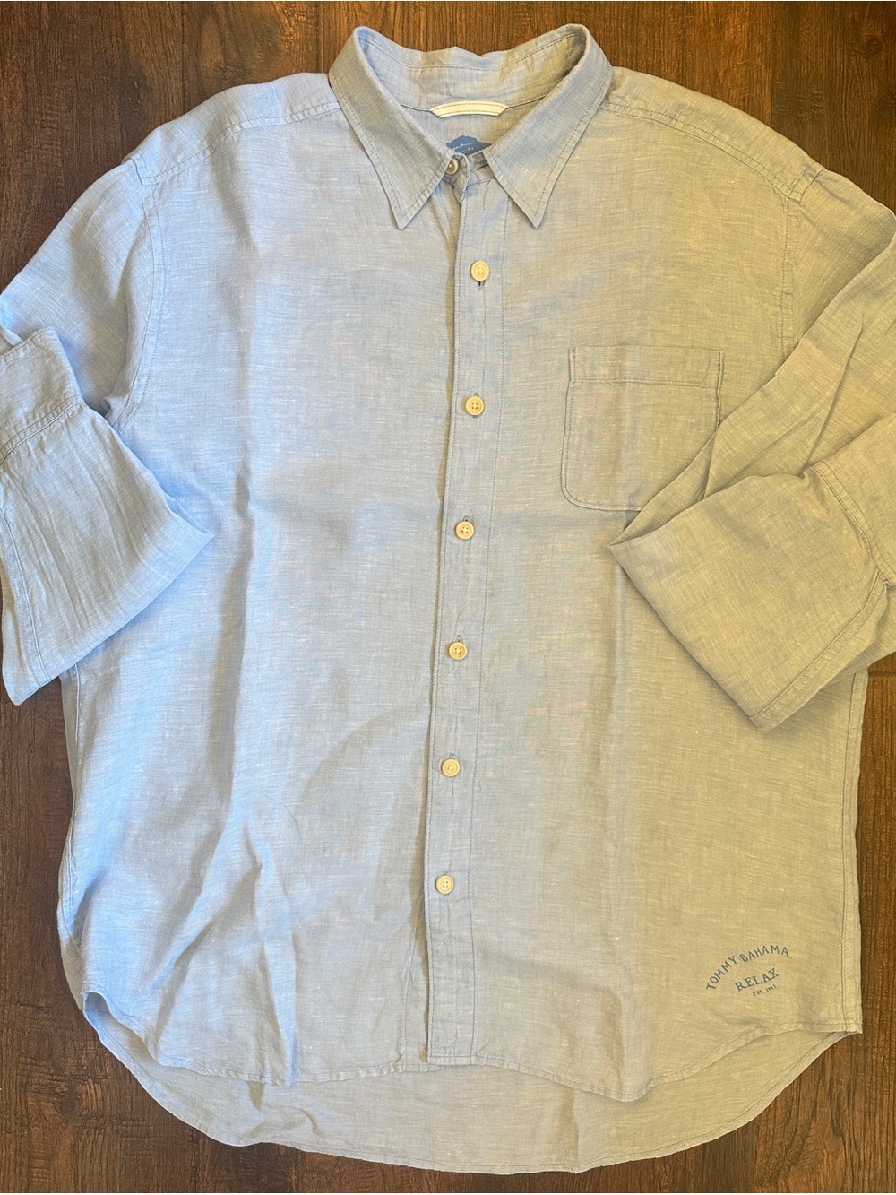 Tommy Bahama Relax Linen Shirt Mens XL Blue Long Sleeve Button Up Coastal
